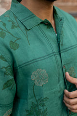 Green Linen Hand Block Printed Shirt