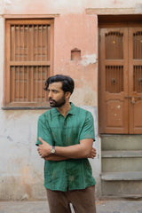 Green Linen Hand Block Printed Shirt