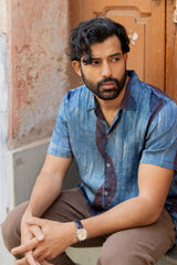 Blue Modal Ajrakh Hand Block Printed Shirt