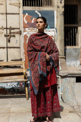 Maroon Ajrakh Hand Block Printed Cotton Dupatta
