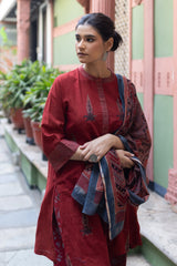 Maroon Ajrakh Hand Block Printed Cotton Dupatta