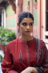 Maroon Ajrakh Hand Block Printed Cotton Dupatta