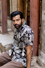 Black Modal Ajrakh Hand Block Printed Shirt