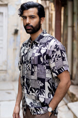 Black Modal Ajrakh Hand Block Printed Shirt