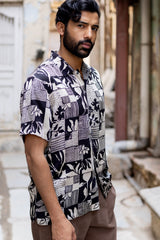 Black Modal Ajrakh Hand Block Printed Shirt