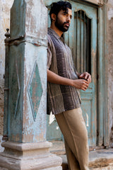 Monochrome Striped Modal Ajrakh Hand Block Printed Shirt