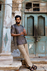 Monochrome Striped Modal Ajrakh Hand Block Printed Shirt