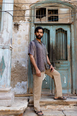 Monochrome Striped Modal Ajrakh Hand Block Printed Shirt