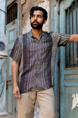 Monochrome Striped Modal Ajrakh Hand Block Printed Shirt