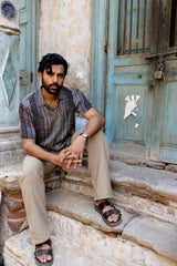 Monochrome Striped Modal Ajrakh Hand Block Printed Shirt