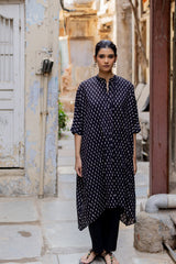 Black Cotton Ajrakh Hand Block Printed Kaftan