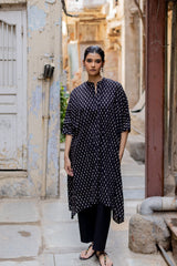 Black Cotton Ajrakh Hand Block Printed Kaftan