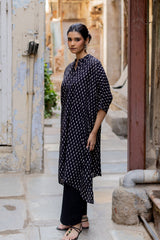 Black Cotton Ajrakh Hand Block Printed Kaftan