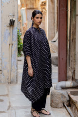 Black Cotton Ajrakh Hand Block Printed Kaftan