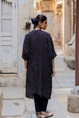 Black Cotton Ajrakh Hand Block Printed Kaftan