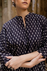 Black Cotton Ajrakh Hand Block Printed Kaftan