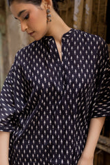 Black Cotton Ajrakh Hand Block Printed Kaftan