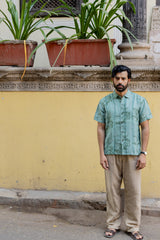 Green Linen Hand Block Printed Shirt