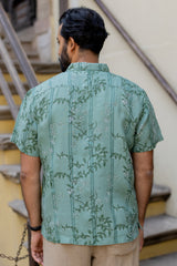 Green Linen Hand Block Printed Shirt