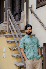 Green Linen Hand Block Printed Shirt