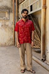 Red Modal Ajrakh Hand Block Printed Shirt