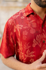 Red Modal Ajrakh Hand Block Printed Shirt