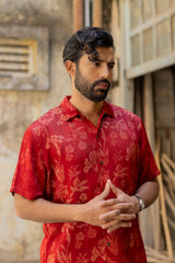 Red Modal Ajrakh Hand Block Printed Shirt