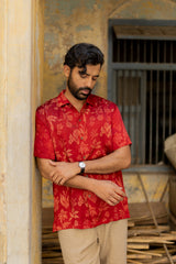 Red Modal Ajrakh Hand Block Printed Shirt