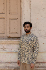 Beige Cotton Ajrakh Hand Block Printed Kurti