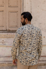 Beige Cotton Ajrakh Hand Block Printed Kurti