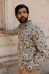 Beige Cotton Ajrakh Hand Block Printed Kurti