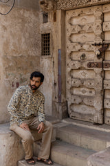 Beige Cotton Ajrakh Hand Block Printed Kurti