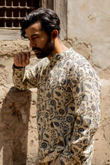Beige Cotton Ajrakh Hand Block Printed Kurti