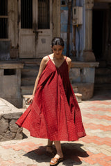Cotton Hand Block Printed Ajrakh Midi Dress