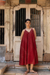 Cotton Hand Block Printed Ajrakh Midi Dress