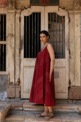 Cotton Hand Block Printed Ajrakh Midi Dress