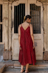 Cotton Hand Block Printed Ajrakh Midi Dress