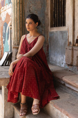 Cotton Hand Block Printed Ajrakh Midi Dress