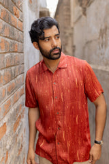 Maroon Modal Ajrakh Hand Block Printed Shirt