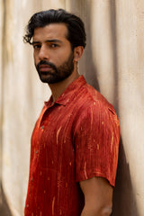 Maroon Modal Ajrakh Hand Block Printed Shirt