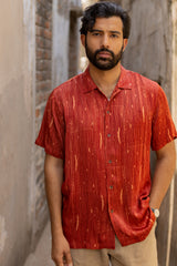 Maroon Modal Ajrakh Hand Block Printed Shirt