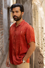 Maroon Modal Ajrakh Hand Block Printed Shirt
