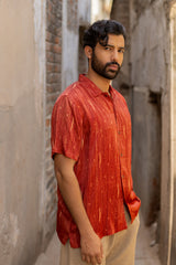 Maroon Modal Ajrakh Hand Block Printed Shirt