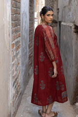 Maroon Cotton Ajrakh Hand Block Print Kurta