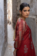 Maroon Cotton Ajrakh Hand Block Print Kurta