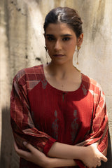 Maroon Cotton Ajrakh Hand Block Print Kurta