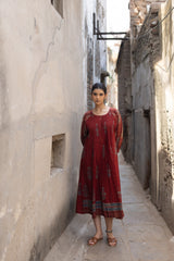 Maroon Cotton Ajrakh Hand Block Print Kurta