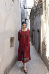 Maroon Cotton Ajrakh Hand Block Print Kurta