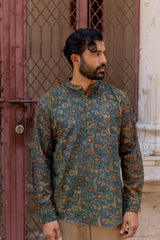 Blue Cotton Ajrakh Hand Block Printed Kurti
