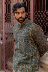 Blue Cotton Ajrakh Hand Block Printed Kurti